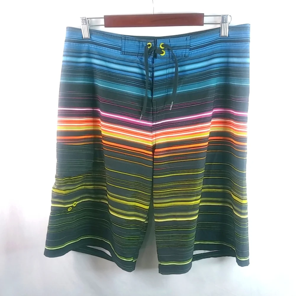 OP 34 Mens Striped Board Surf Shorts OpFlex 4-Way Stretch